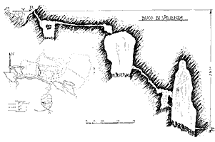 Sezione e planimetria del Buco di Valenza a cura di Emilio Bianco (daLe Grotte d'Italia , aprile-giugno 1931)
