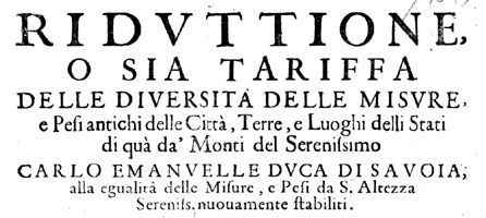 uniformità delle unità di misura e di peso nei territori 1613